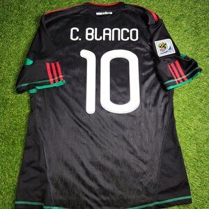 Blanco Mexico 2010 WORLD CUP Away Black Soccer Jersey Shirt L SKU# P41397